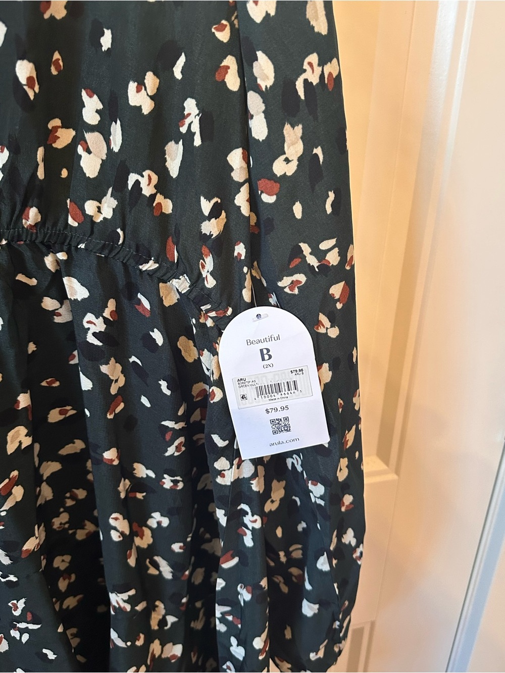 ARULA Green Mini Dress with Cream and Light Pink Floral Spots - Picture 4 of 6